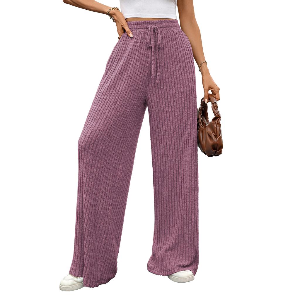 Women's High Waist Knit Wide Leg Pants with Drawstring (5 Colors)