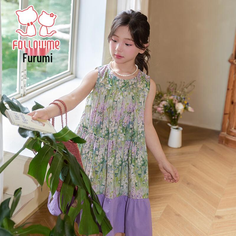 Girls' Vintage Floral Sleeveless Cotton Princess Dress