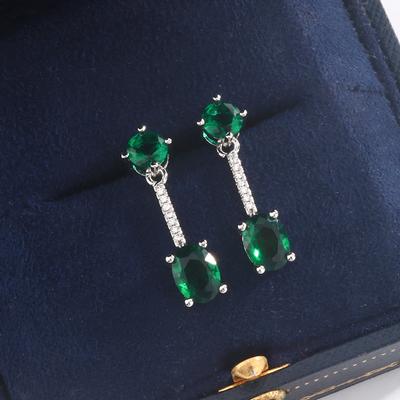 Classic Long Fringe Emerald Earrings Super Shiny Green Crystal Zircon Light Luxury Atmospheric 925 Silver Ladies Accessories