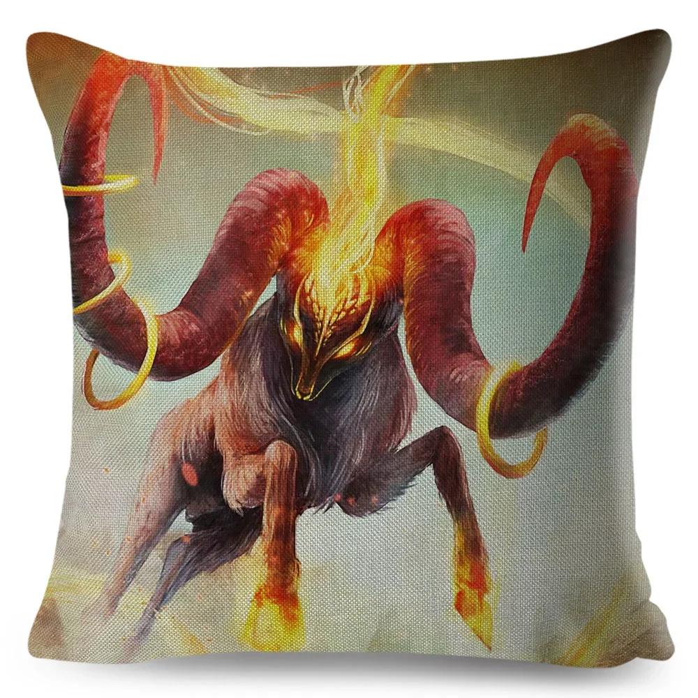 Mythology Lion Wolf Horse Pillow Case Decor Cartoon Water Color Animal Cushion Cover Polyester Pillowcase for Sofa Car Home