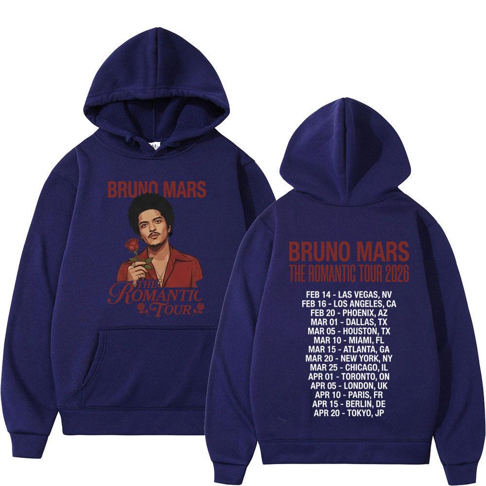 Rapper Bruno Mars The Romantic Tour Print Hoodie Men Women Fashion Vintage Hoodies Loose Gothic Punk