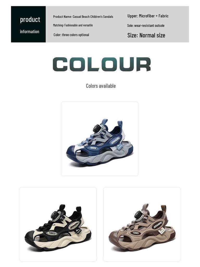 Boys' Sporty Closed-Toe Sandals: Soft Sole Beach Shoes for Big Kids Summer 2024