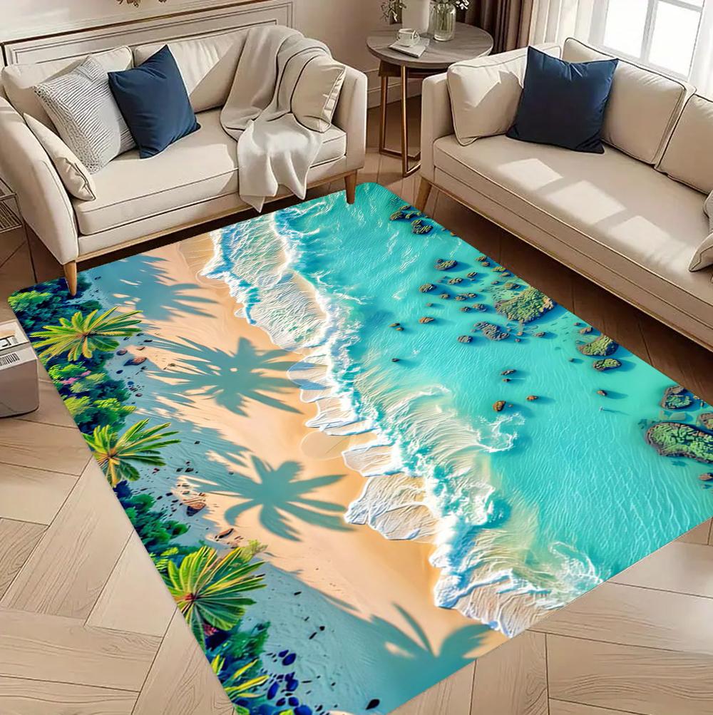 Turquoise Sea Palm Tree Carpet Non Slip For Bedroom Living Room Kitchen Cloakroom Lounge Table floor Mat