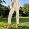 Women Pants Slim-Fit Straight Leg Nine-Point Length High Waist Tapered Dress Trousers with Pockets Business Casual Trousers