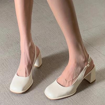 Sandal Woman Summer New Thick Heeled Patent Leather Mary Jane Party Shoes Back Buckle Comfortable and Elegant Women's Shoes