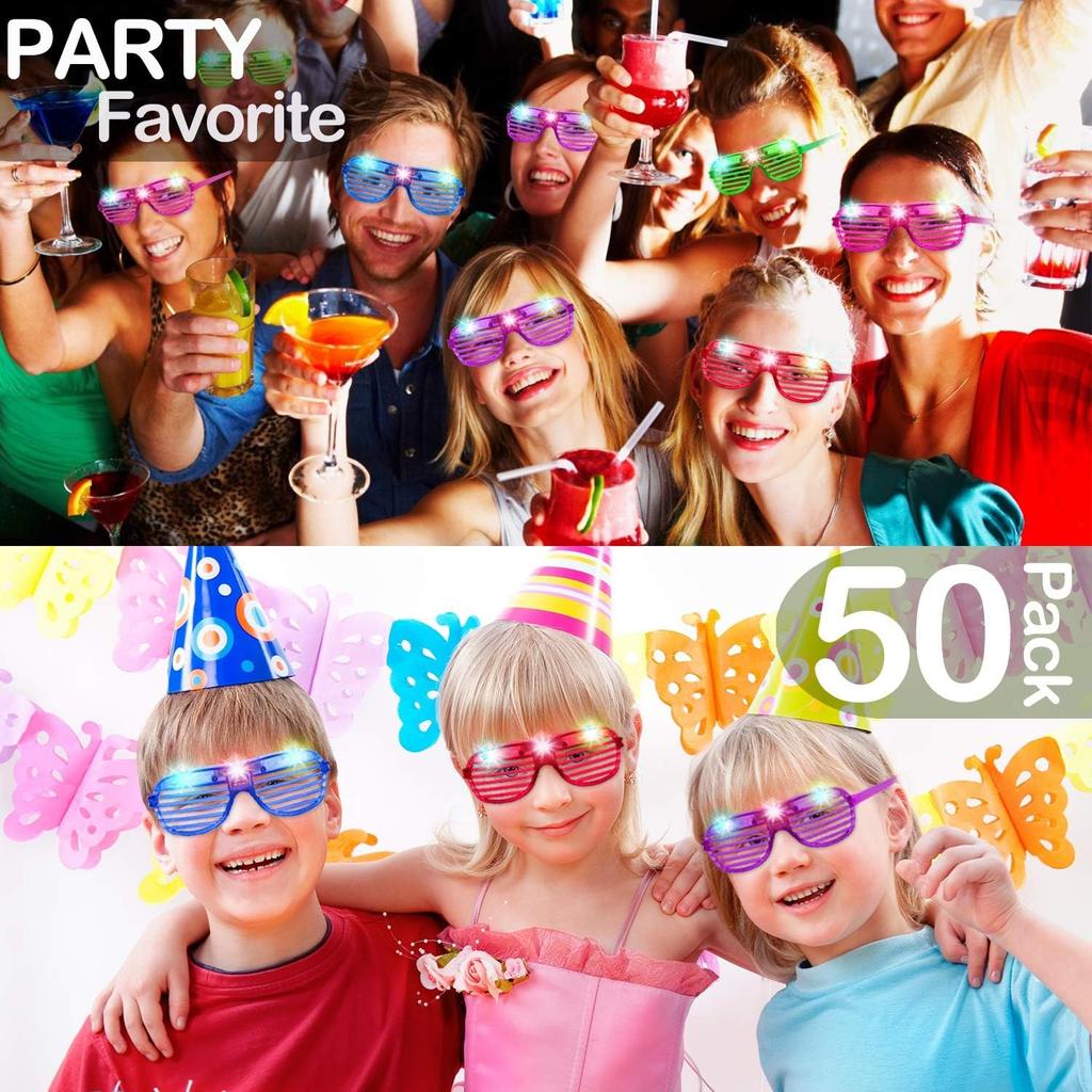 50 Pack Glow Sticks Glasses Bulk Party Pack,LED Glasses,Light Up Glasses,Glow In The Dark Party Supplies, Neon Glasses, Party Sunglasses Carnival