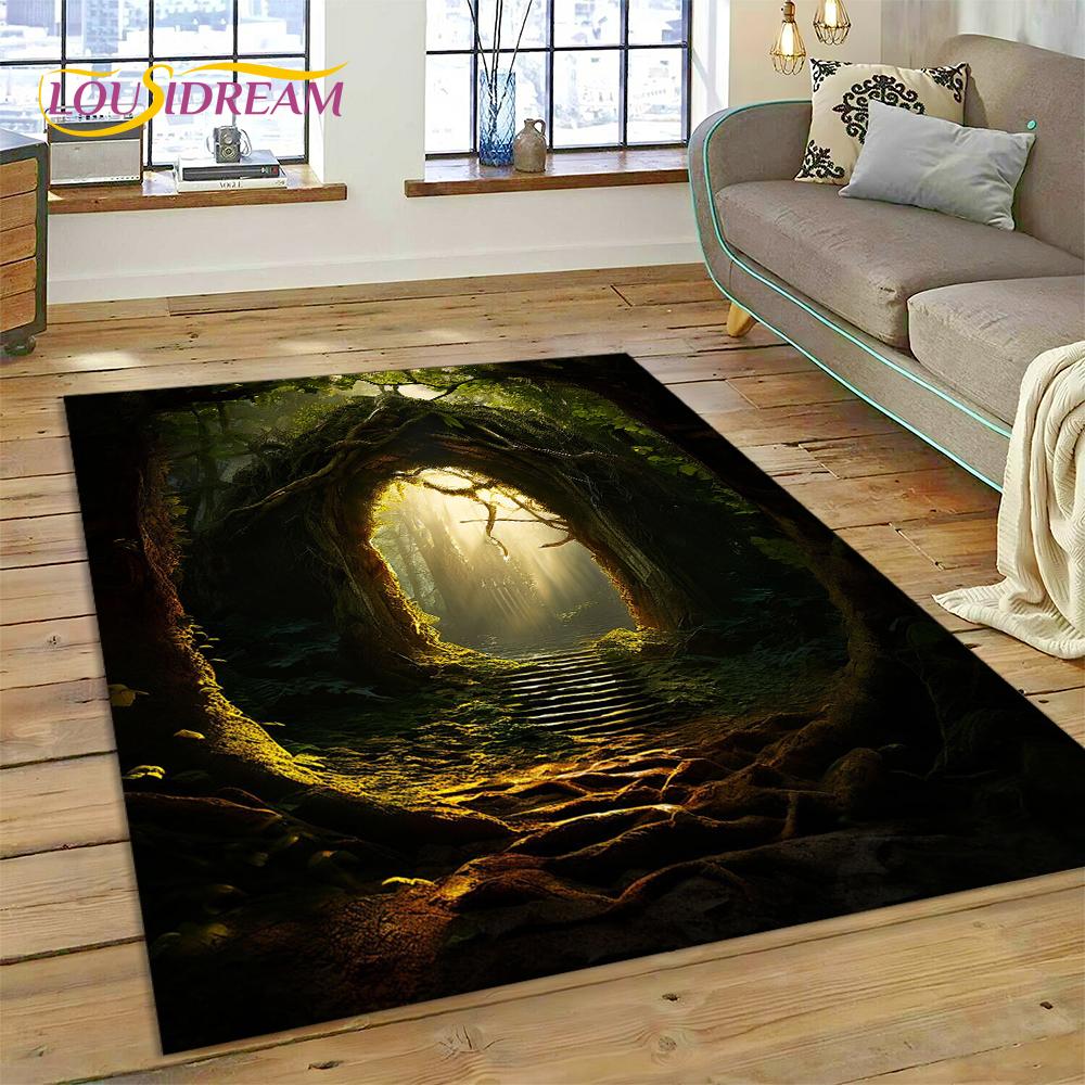 3D Illusion God's Temple Door Gate Carpet Rug for Living Room Bedroom Home Sofa Decoration,Kids Play Area Rug Non-slip Floor Mat