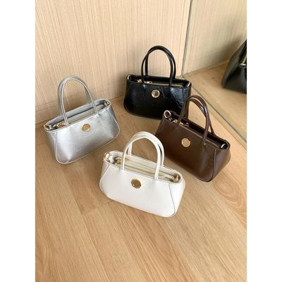 Retro PU Leather Short Handle Handbags Korean Spring Trendy Silver Lady Shoulder Bag Small Crossbody Bags for Women