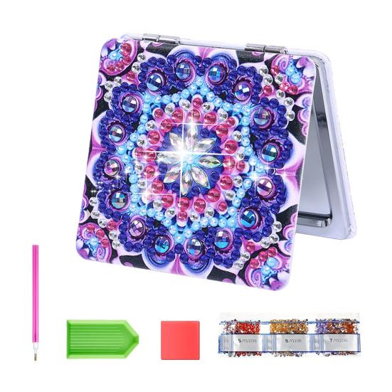 1 Set DIY Diamond Painting Mirror Exquisite Elegant Bright Colored Foldable Mini Makeup