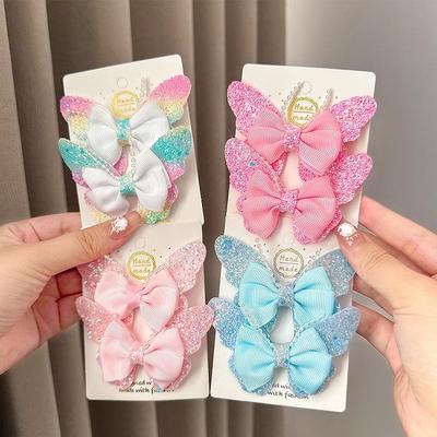 RAINBOW BOWS 3.15'' Glitter Butterfly Hair Clips for Women Girls Hairpins Children Cute Barrettes Kids Head Accessories 2Pcs/lot