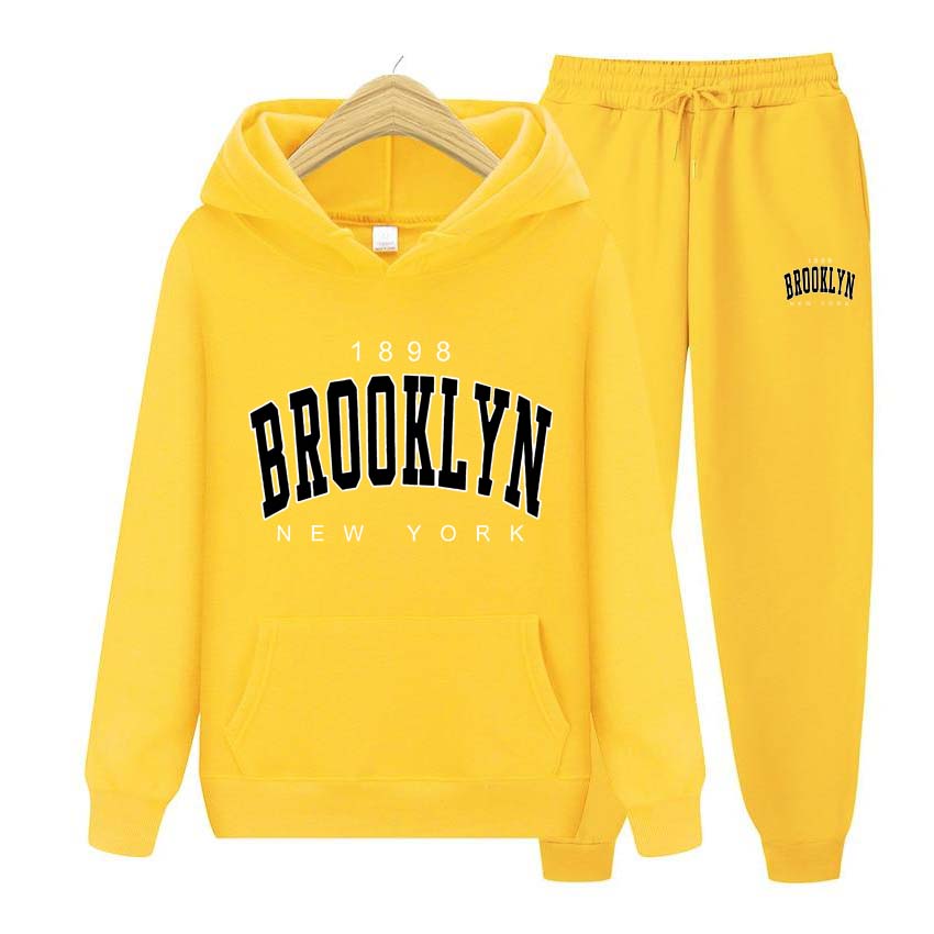 Men Running Set 1898 BROOKLYN NEW YORK Print Sweatshirt Suit Tracksuit 2 Pieces Set Hoodies Sweatshirt+Pants Suit
