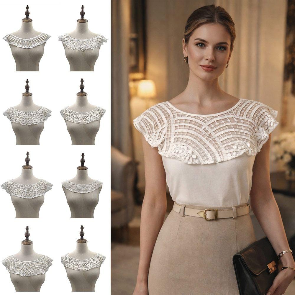 Fashion Embroidery Lace Neckline DIY White Curved Neckline Hollowed-out Handmade Lace Trim Slim Clothes Sewing Applique