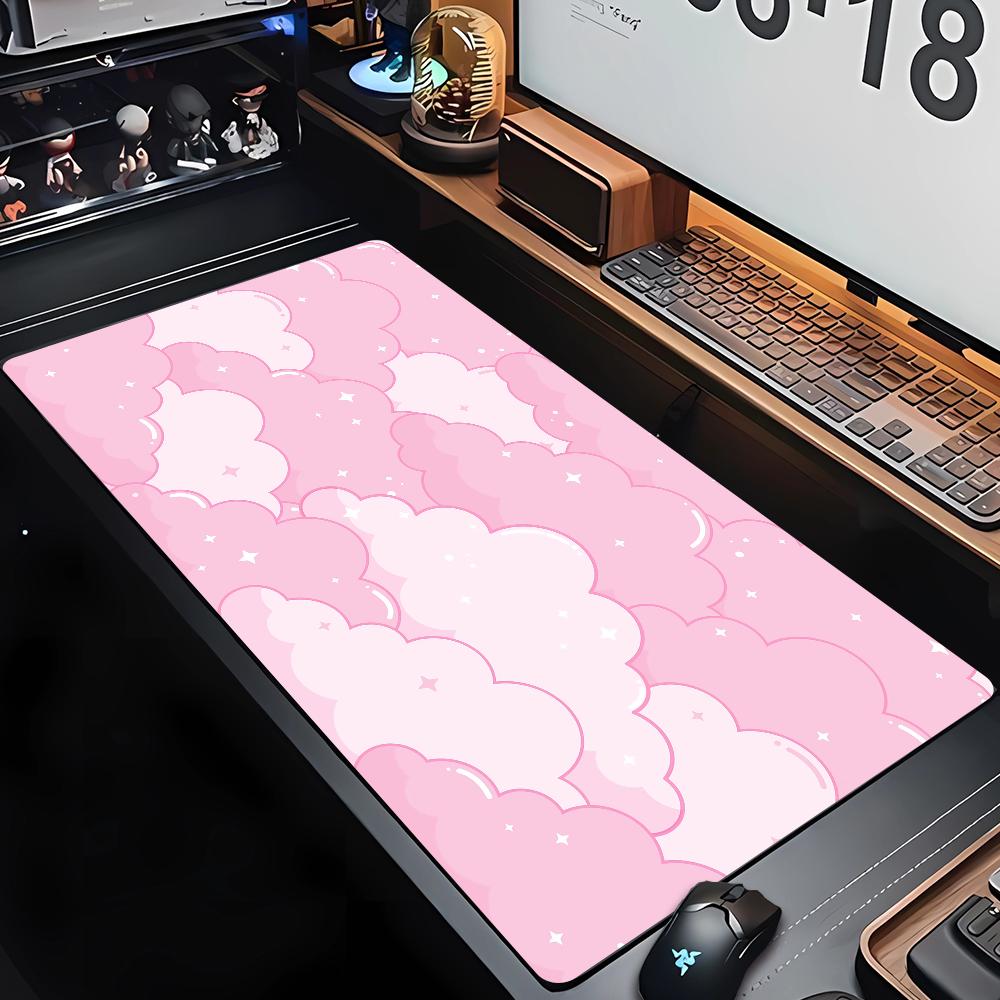 Large Size Pink Mousepad Pastel Clouds Desk Mat Kawaii Cartoon Mouse Pad Rubber Table Mat Extended Gaming Lock Edge Keyboard Mat
