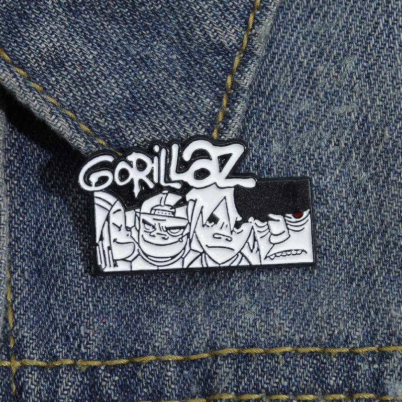 Band Metal Brooch, Black And White Cartoon Badge, Rock Punk Style Personalized Commemorative Accessory