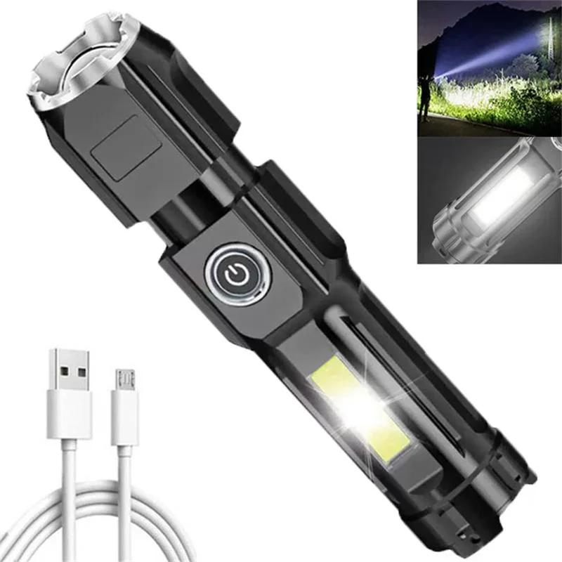 4 Lighting Mode Strong LED Flashlights Telescopic Zoom Tactical Torch USB 18650 Portable Spotlight Long-Range Camping Flashlight