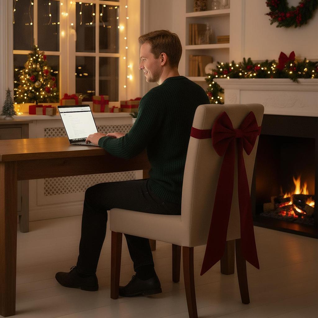 Christmas Chair Bows Red Back Cover Ornament 29.52x19.68in Red Christmas Bows For Dining Holiday Home Wedding Party Winter