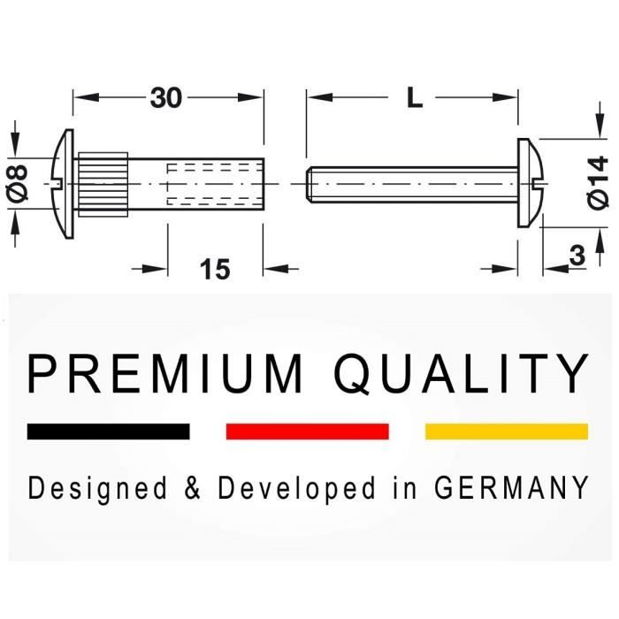 Vis de connexion - Gedotec - Lot de 10 - M6 - Ajustable 32-42 mm - Acier