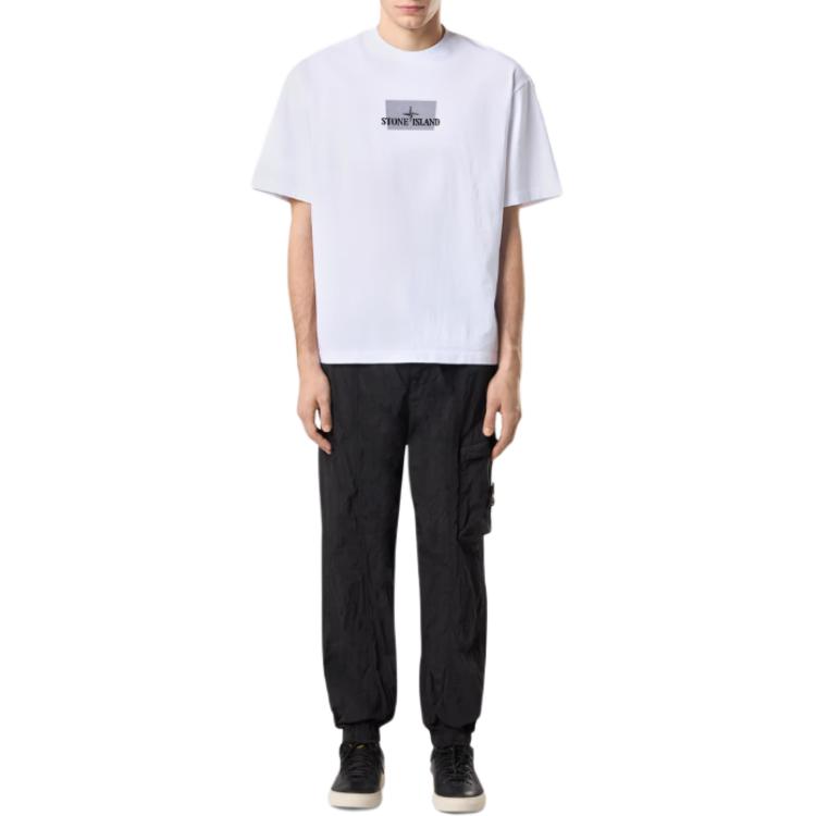 Stone Island SS25 Ribbed Crew Neck Short Sleeve Logo Print Organic Cotton T-Shirt Men Tops K1S1521000-16S0093-V0001