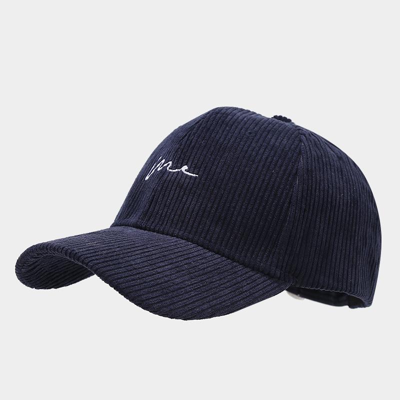 Autumn Art Retro Simple Corduroy Baseball Cap Women's Trendy Hats Street Fashion Wave Embroidery Curved Eave Duckbill Cap