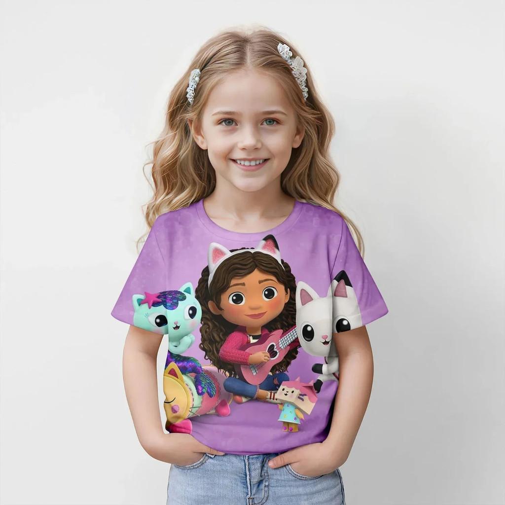 T-shirt Bambini Cartone Animato La Casa delle Bambole di Gabby Stampa 3D Estate Casual Manica Corta