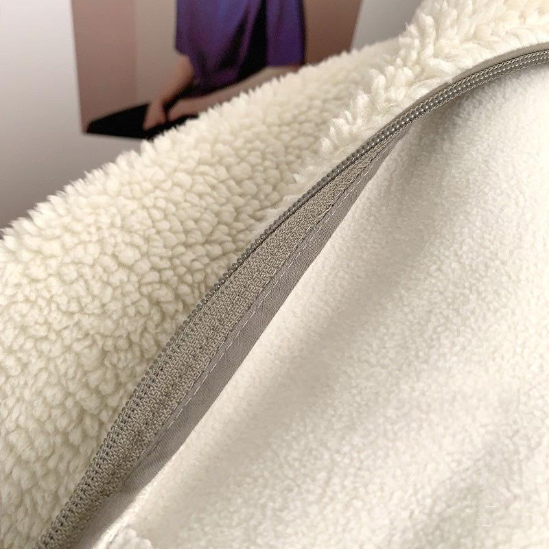 Damski ciepły płaszcz z wełny jagnięcej w japońskim stylu, z kołnierzem stojącym, kieszeniami i zamkiem błyskawicznym - Jesień/Zima