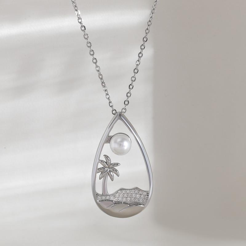 

Summer Coconut Tree Necklace - Women s Unique Waterdrop-shaped Necklace - Fresh and Cute Collar Chain Neckpiece NAA08-9