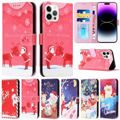 עבור Iphone 14 Pro Max 13 12 11 Se 2022 2020 X Xr Xs Max 8 7 6 6s Plus נרתיק עור Flip ארנק צבוע בדפוס משי לחג המולד
