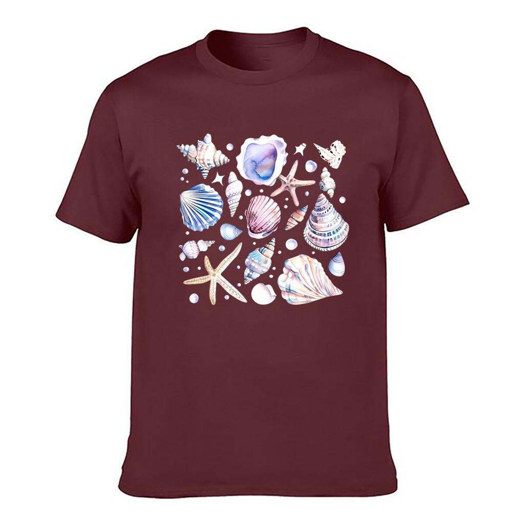 Watercolor Seashell Starfish Coastal Ocean Shell Illustration Loose Vintage Distressed Washed Casual Tee
