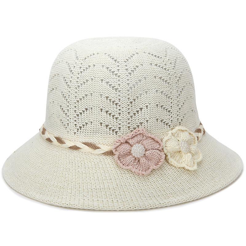 Openwork breathable women's bucket hat casual sun hat middle-aged and elderly pearl flower fashion hat