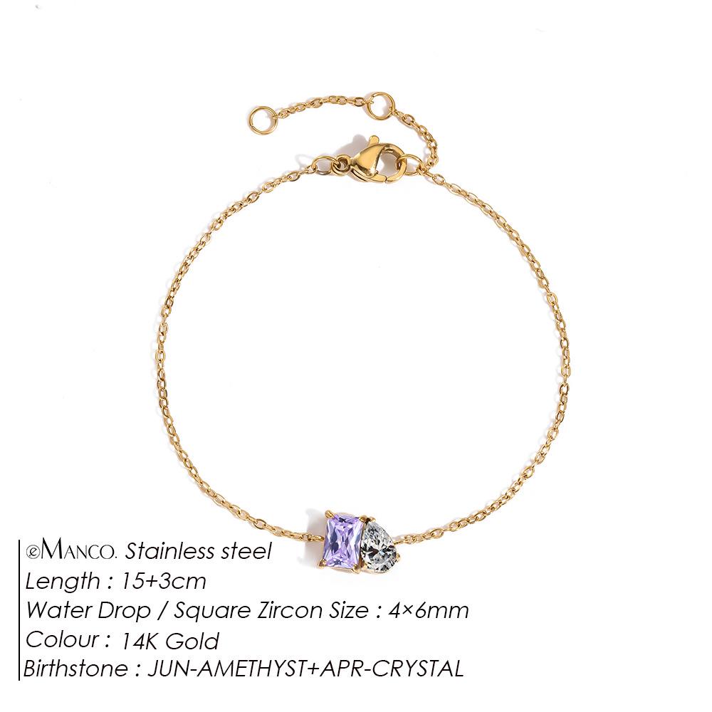 eManco 14k Gold Plated Stainless Steel Zircon Birthstone Bracelet for Women 14K Gold