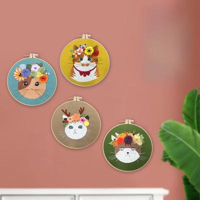 1Pc Cat DIY Embroidery Handmade Fabric Material Kit (without Tools), Suitable for Embroidery Hobby Beginners