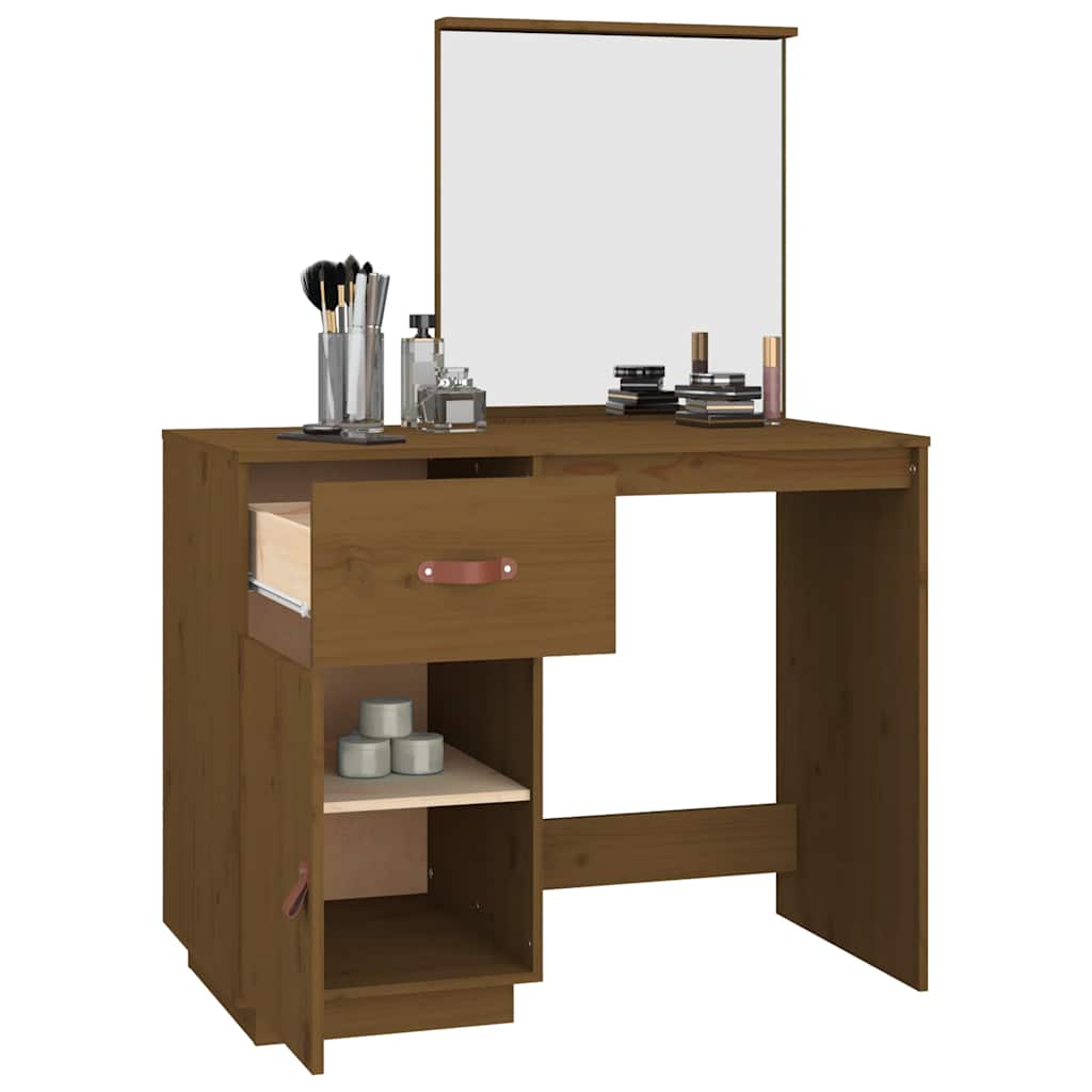 Makeup Table Honey Brown 95 x 50 x 134 cm Solid Pine Wood