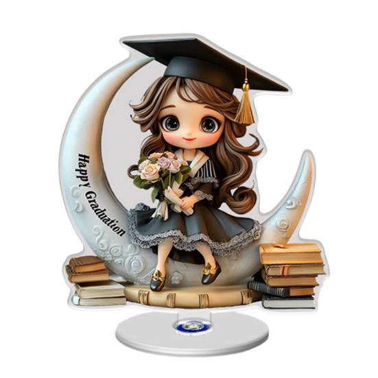 Graduation Season Ornaments 2D Acrylic Rotatable Table Decor with Cartoon Graduate Cap Design G