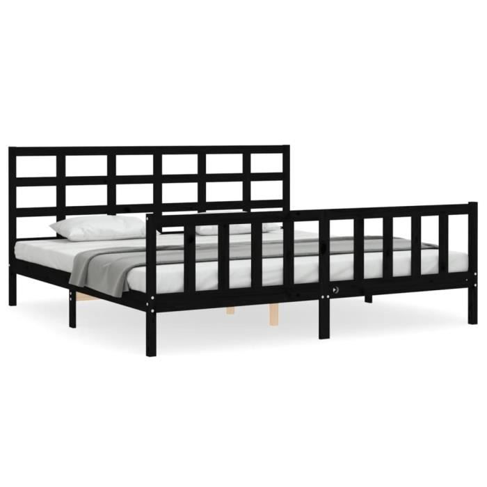 VidaXL Bed Frame with Headboard Black 200x200 Cm Solid Wood 3192125