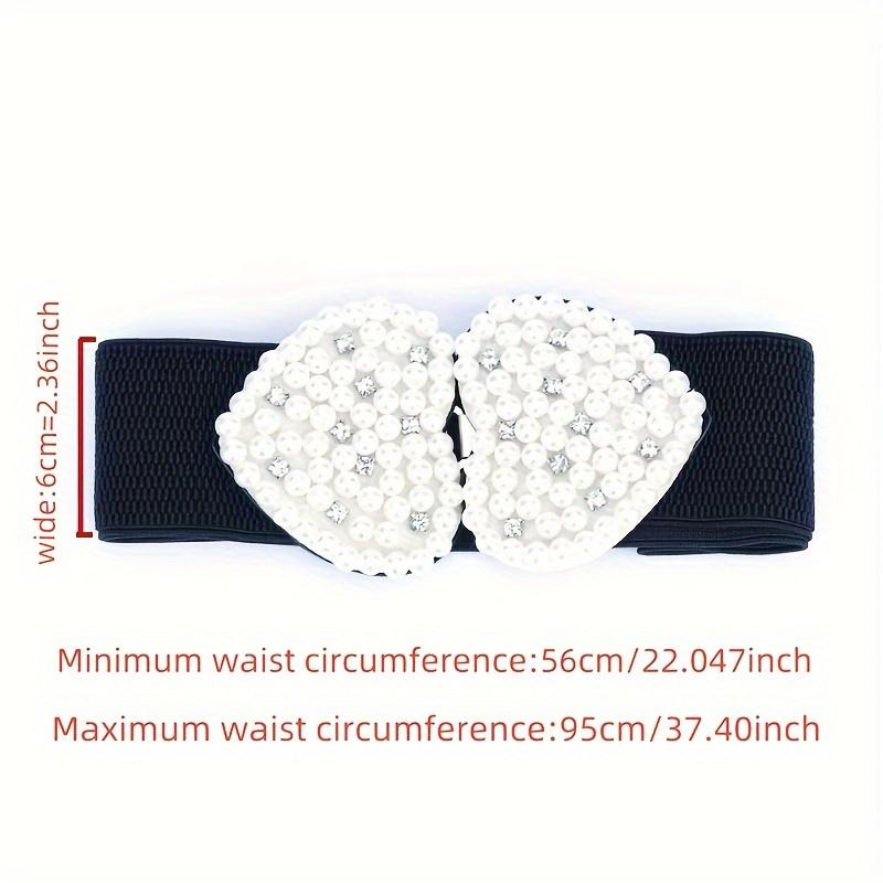 Fashionable And Elegant Artificial Pearl Heart-Shaped Buckle Elastic Wide Belt Suitable For Dresses Simple And Versatile Suitable