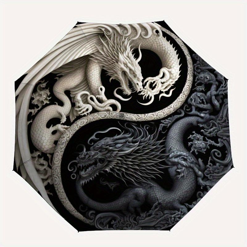 Yin Yang Dragon Circular Art Print - Decorative Wall HangingUmbrella, Portable 3-Fold Umbrella for Men & Women,Christmas Gift ES219