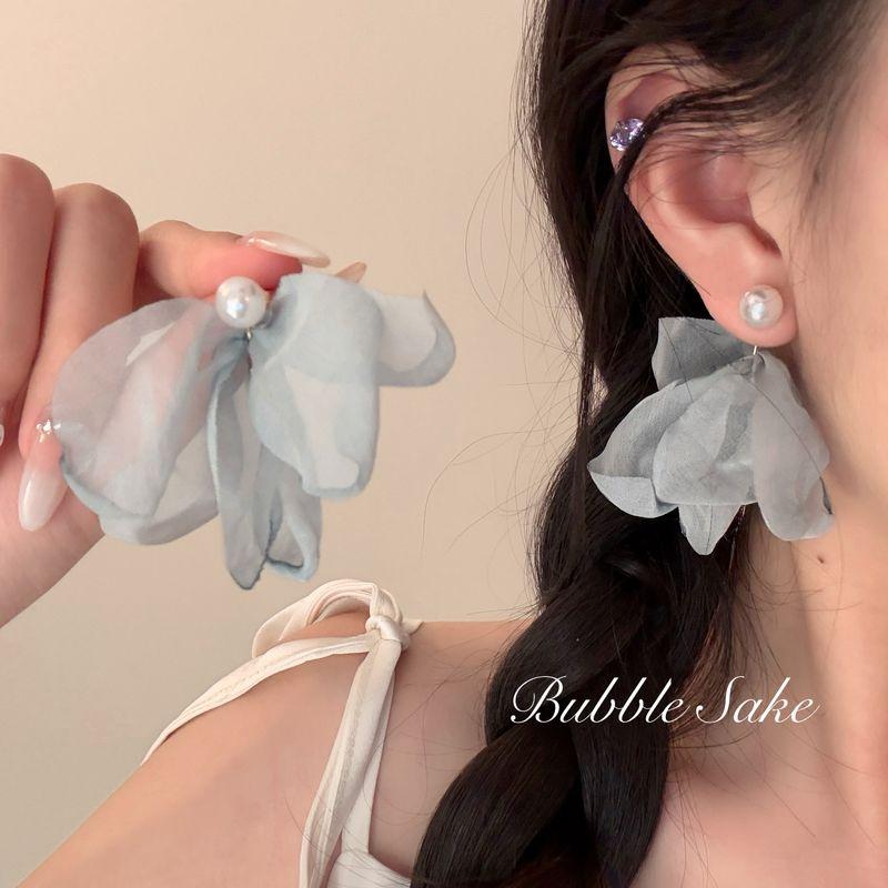 

Twilight Ice Cream Blue Summer Blue Flower Tassel Earrings Female Seaside Vacation Style High-Profile Earrings Beautiful Earrings Mint Mambo Green 925 Silver Pair