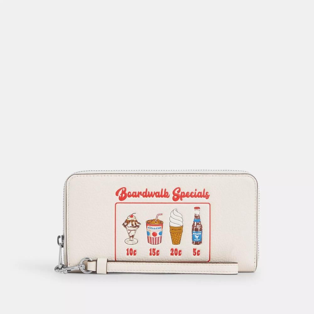 

Длинный кошелек Coach на молнии по кругу с рисунком серебряного мела Boardwalk