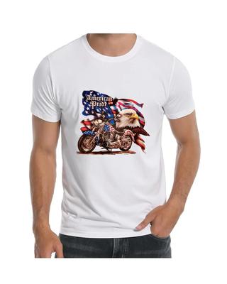 T-shirt da Uomo con Stampa Aquila Bandiera Orgoglio Americano e Motocicletta