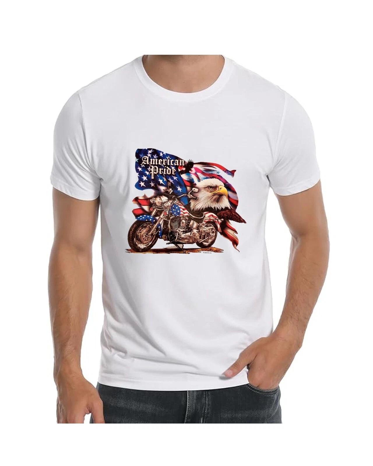 American Pride Eagle Flag and a Motorcycle art T-Shirt for Men Apparel S