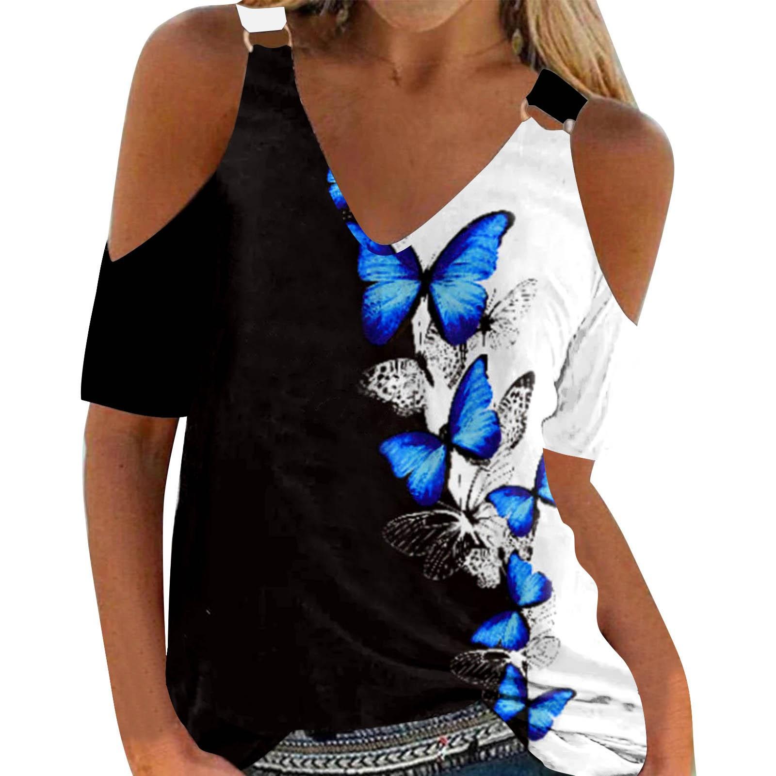 

Женская летняя однотонная футболка без рукавов с v-образным вырезом и карманами M синий