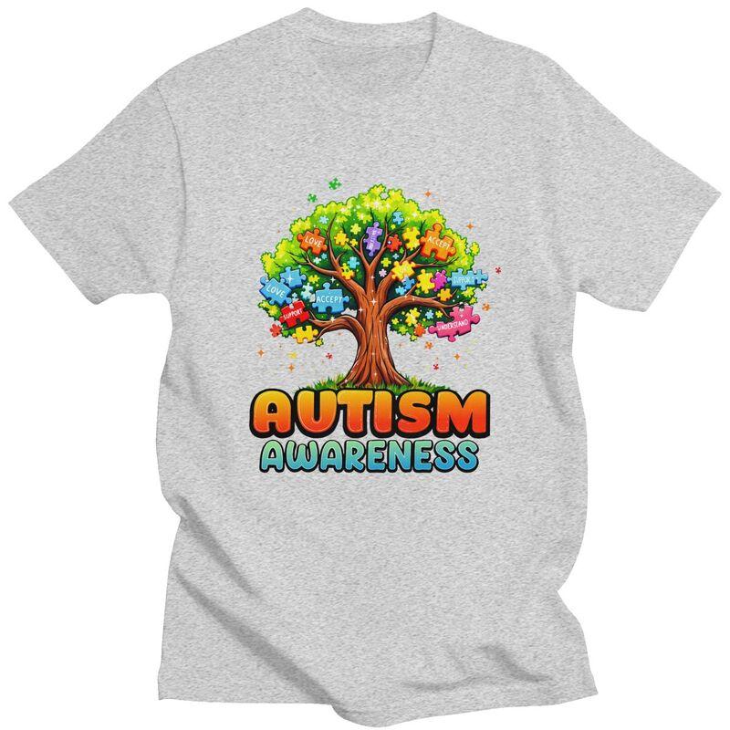 Autism Awareness Tree Teacher T Shirt for Men 100 Cotton Tshirts Casual Streetwaer Short Sleeve Tee Shirt Slim Fit Clothing
