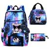 Kuromi Kids School Backpack Set 3pcs Cartoon Oxford Fabric Lightweight Ergonomic Shoulder Bag Grades 3-9
