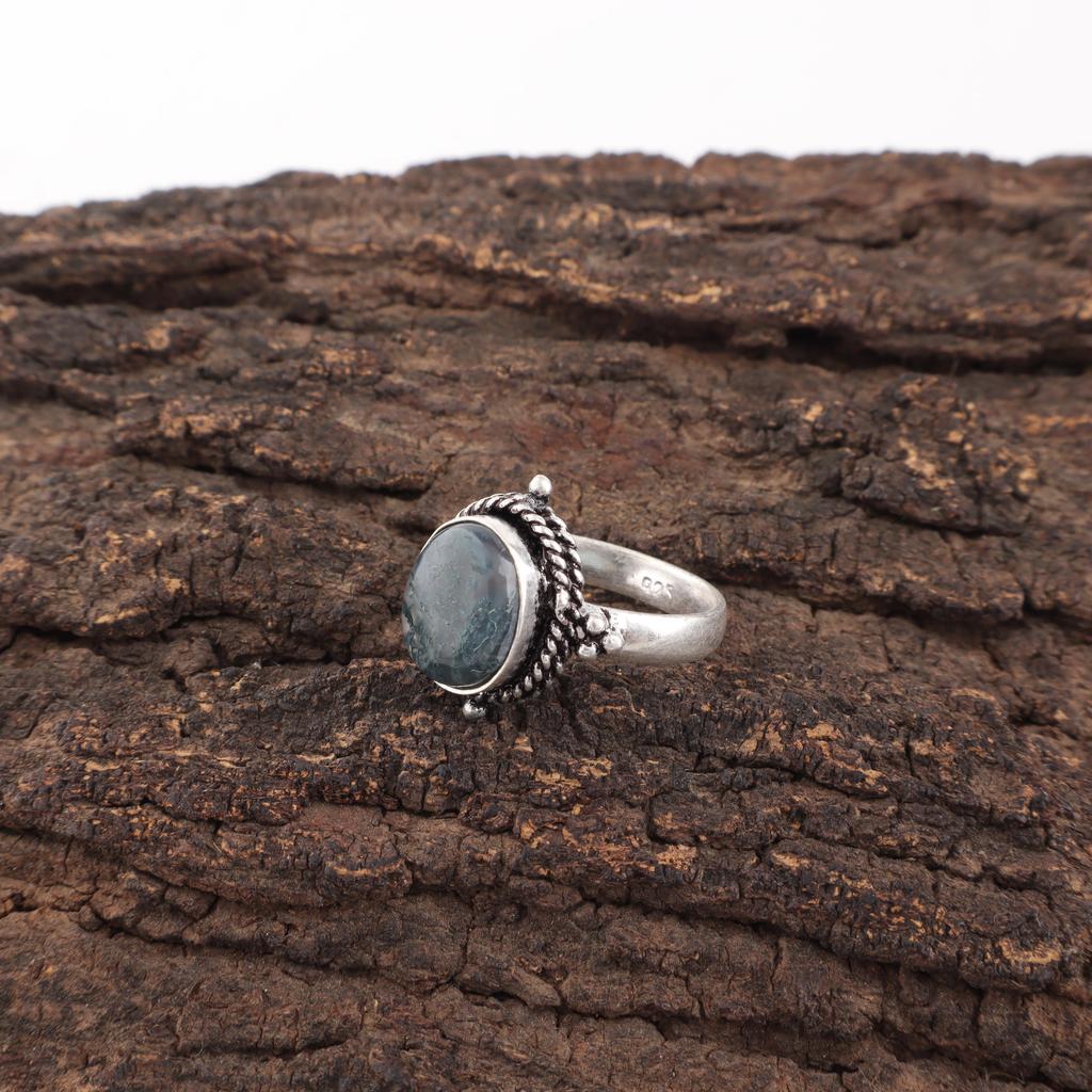 Moss Agate Gemstone Jewelry, 925 Solid Sterling Silver Ring Jewelry, Handmade Artisan Ring Jewelry For Wedding Gift