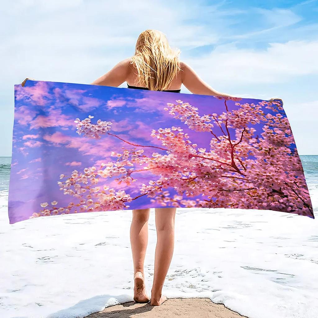 Pink Cherry Blossoms Sand Free Beach Towel Oversized Absorbent Bath Towel Large Hand Towels for Swimming Bathroom Spa Pool