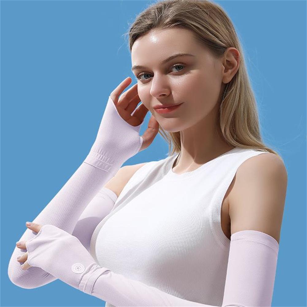 1 Pair Cooling Arm Sleeves With Thumb Hole Outdoor Ice Silk Uv Sun Protective Arm Sleeves