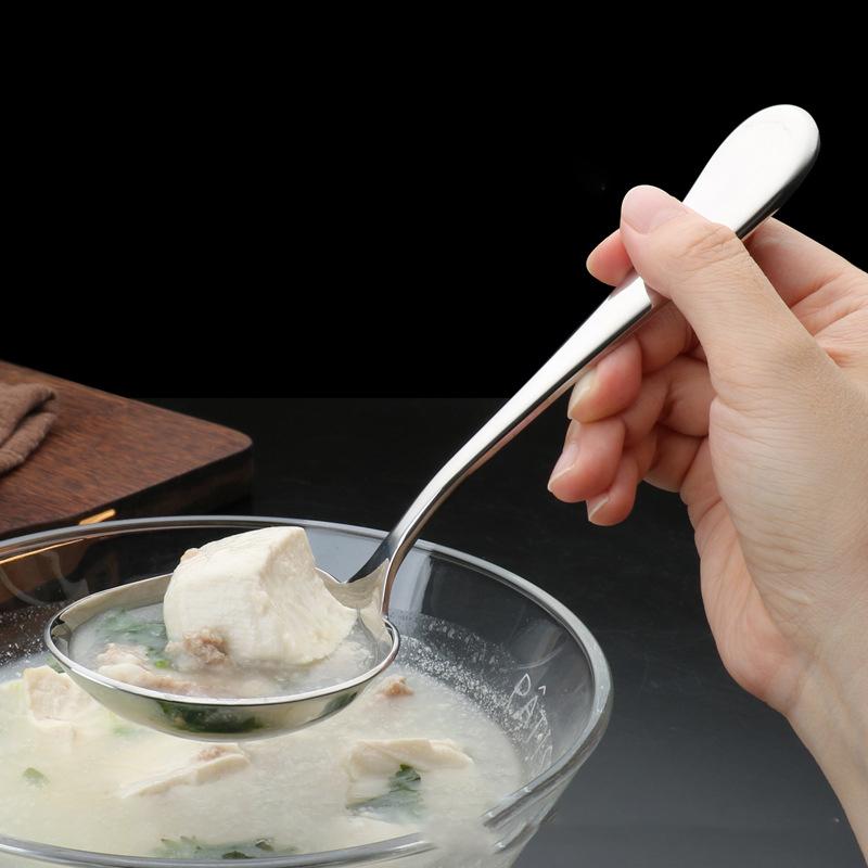 Stainless Steel Soup Spoon Mirror Polished Colander Long Handle Korea Soup Spoon Deep-headed Tablespoon for Kitchen Flatware