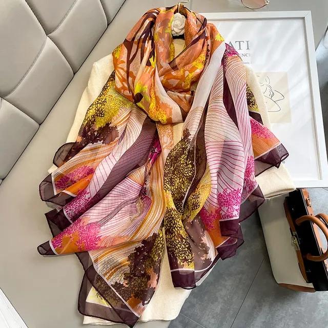 Print Silk Scarf Hijab Women Spring Deisgn Soft Beach Stoles Elegant Head Scarves Echarpe Shawl Satin Large Wrap Echarpe Bandana