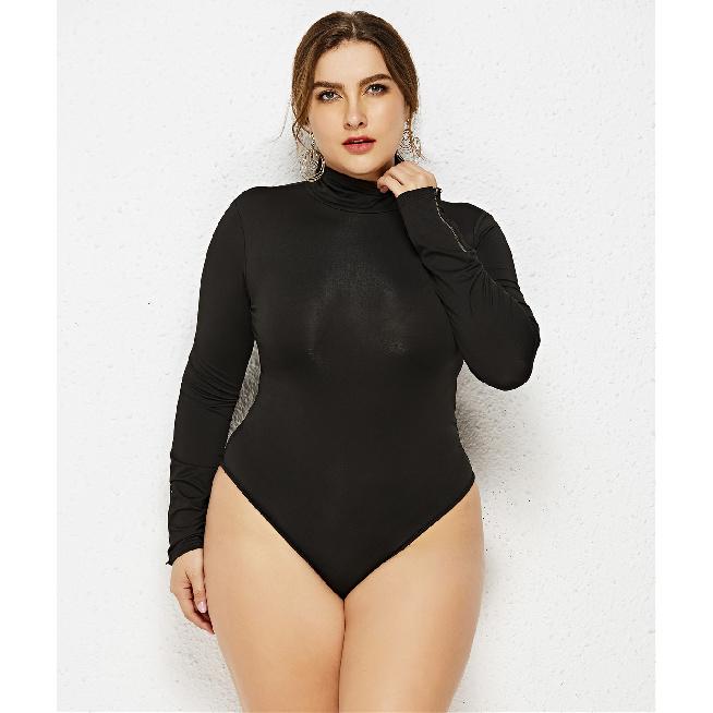 

Сексуальная базовая рубашка однотонная с высоким воротом и длинным рукавом, треугольное облегающее боди 4XL чёрный