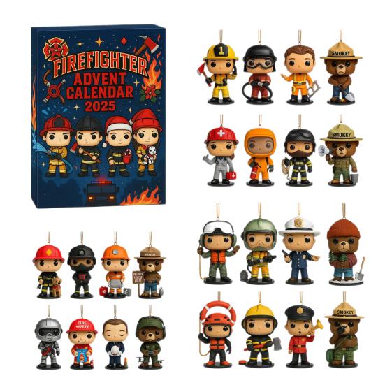 Firefighter Advent Calendar Christmas Countdown Calendar 2D Acrylic Firefighter Hanging Ornaments for Xmas Tree Decoration Festive Gift